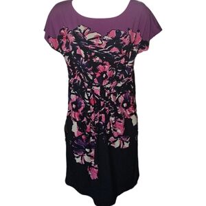 BCBGMaxAzria Floral Front Ruched Short Sleeve Dress